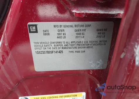 2009 Saturn Aura Xe z USA, uszkodzony, nr VIN 1G8ZS57B89F141425